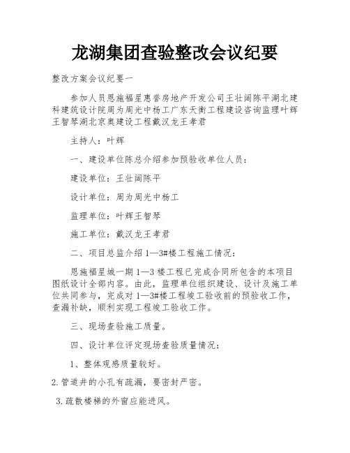 龙湖集团查验整改会议纪要