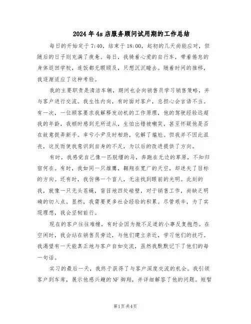 2024年4s店服务顾问试用期的工作总结（3篇）