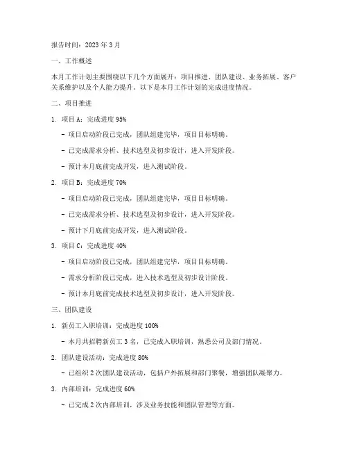 每月工作计划完成进度情况