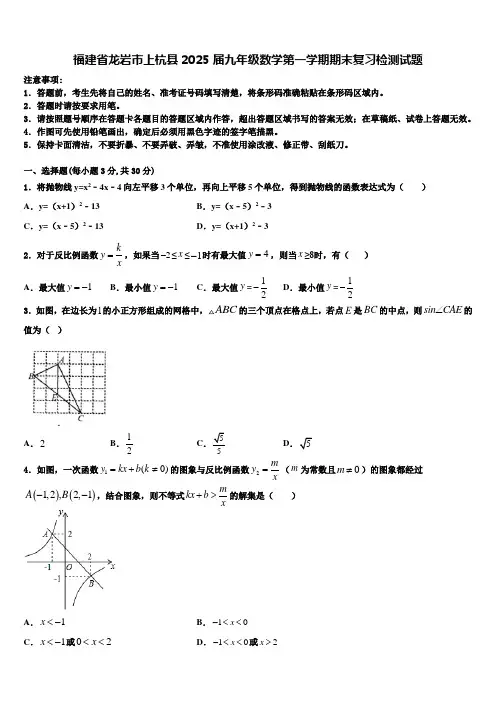 福建省龙岩市上杭县2025届九年级数学第一学期期末复习检测试题含解析
