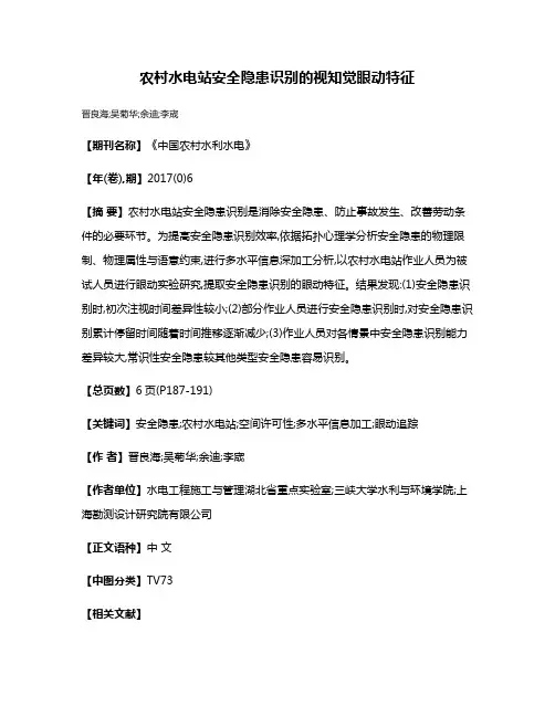 农村水电站安全隐患识别的视知觉眼动特征