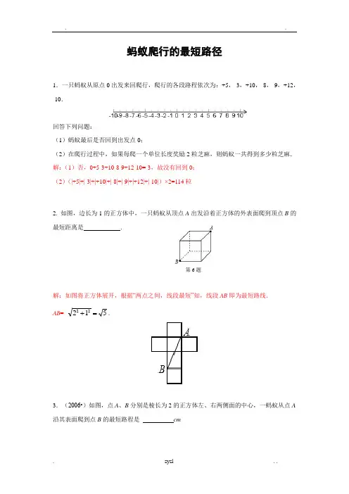 专题训练蚂蚁爬行的最短路径(含答案)