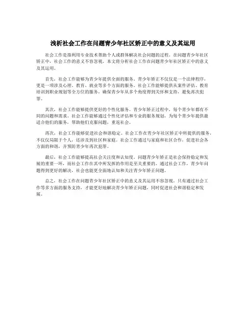 浅析社会工作在问题青少年社区矫正中的意义及其运用