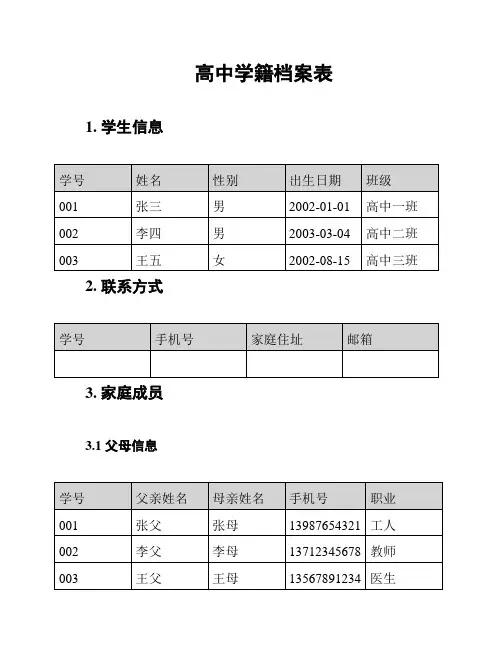 高中学籍档案表