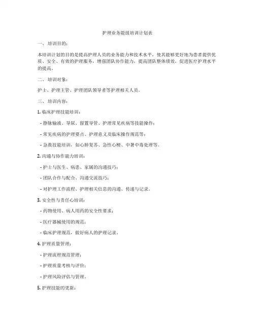 护理业务能级培训计划表