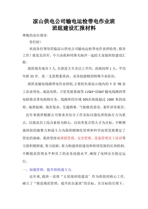 带电班班组建设汇报材料