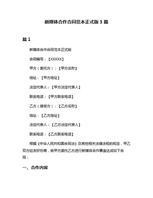 新媒体合作合同范本正式版3篇