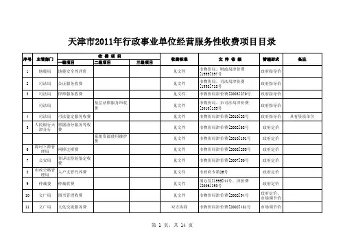 天津市2011年行政事业单位经营服务性收费项目目录xls