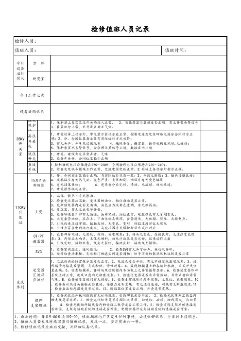电站运行检修值班记录表-最终版