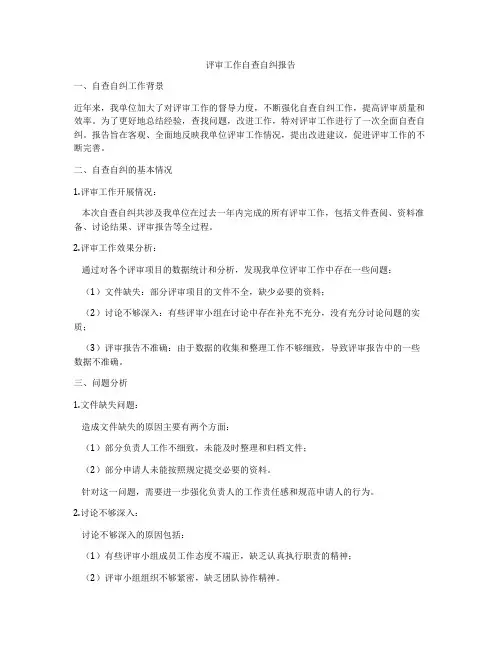 评审工作自查自纠报告