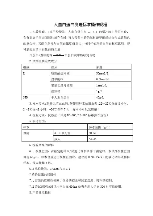 人血白蛋白测定标准操作规程