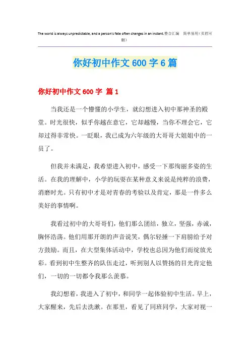 你好初中作文600字6篇