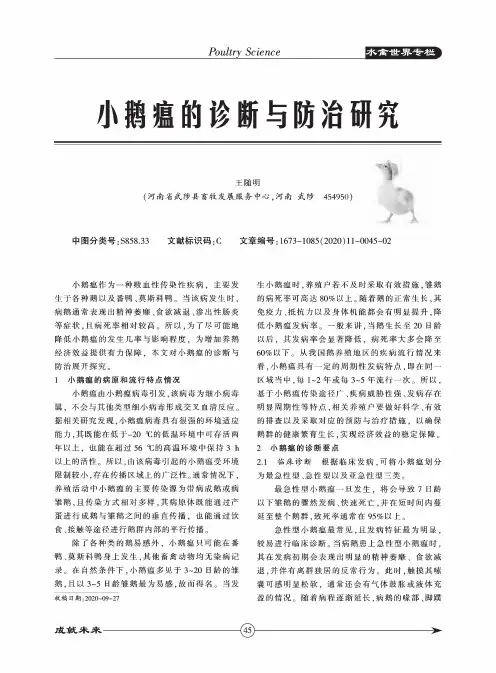 小鹅瘟的诊断与防治研究
