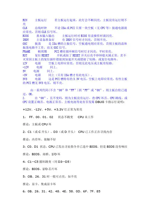 DBUG卡指示灯说明