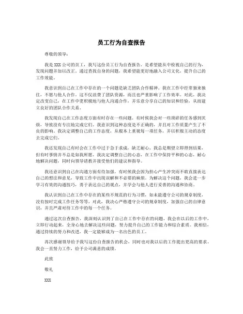 员工行为自查报告