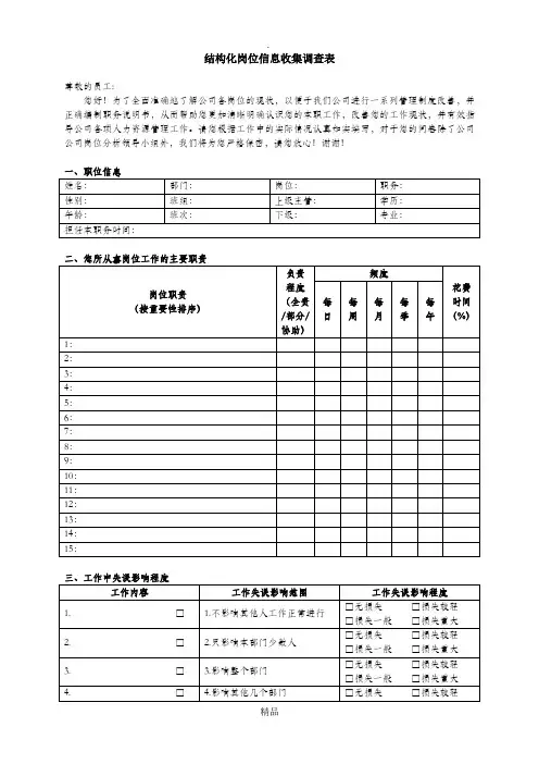 岗位信息收集调查表(结构化)