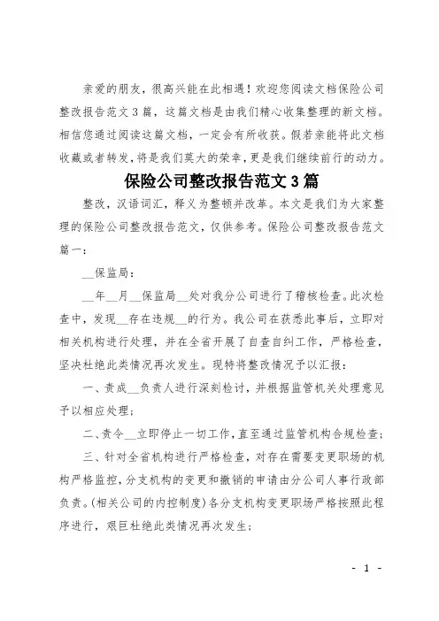 保险公司整改报告范文3篇