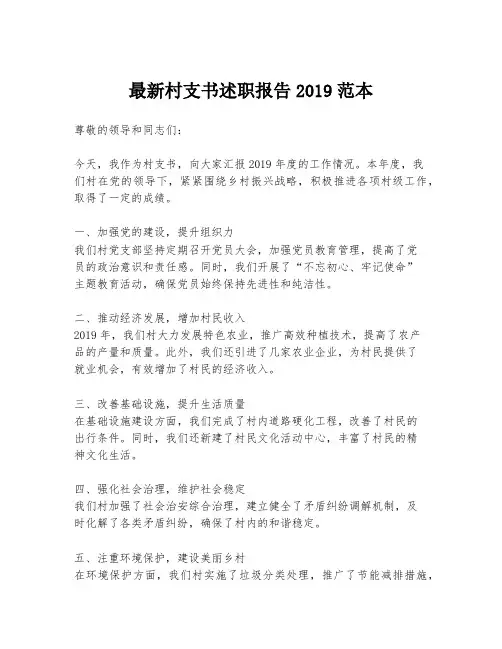 最新村支书述职报告2019范本