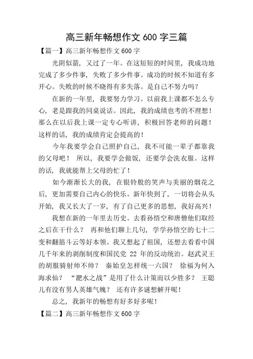 高三新年畅想作文600字三篇