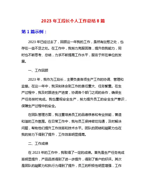 2023年工段长个人工作总结8篇