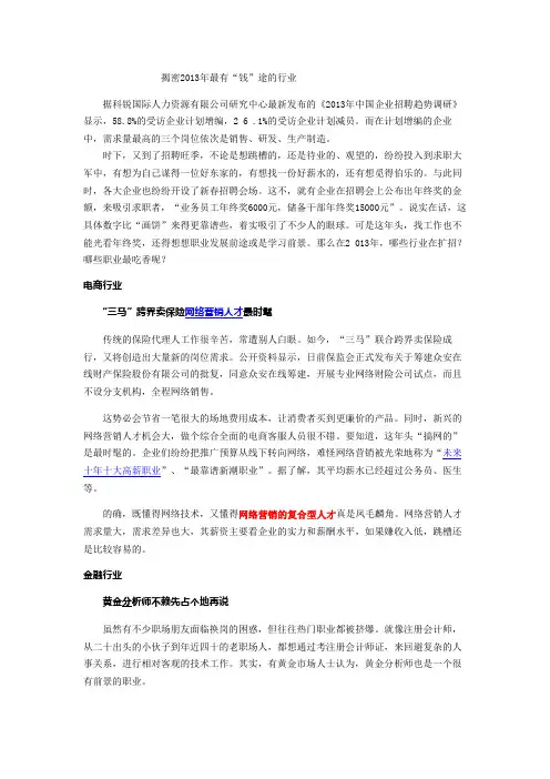 2013最有”钱“途的职业