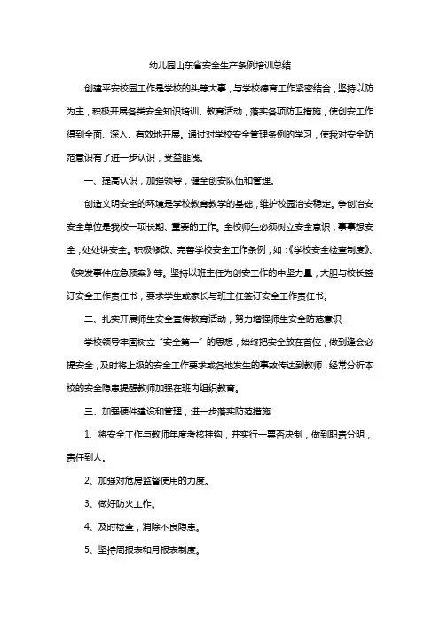 幼儿园山东省安全生产条例培训总结
