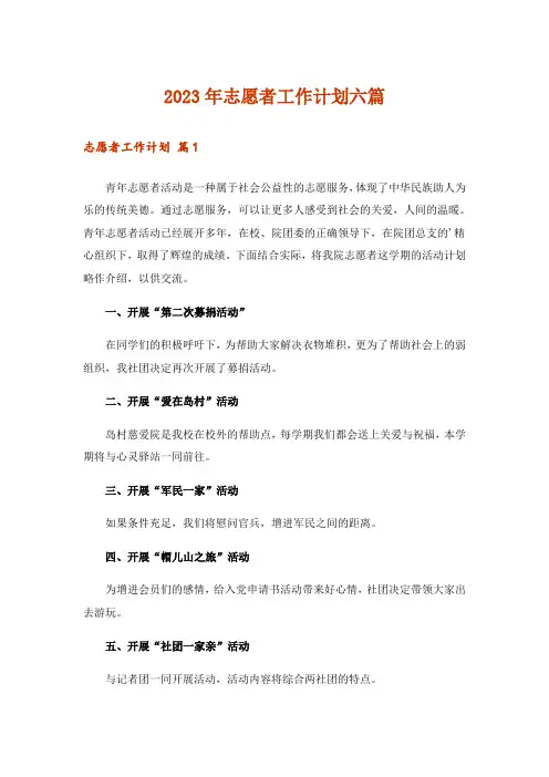 2023年志愿者工作计划六篇