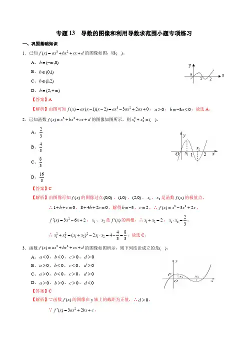 2021高二数学寒假作业同步练习题：导数的图像和利用导数求范围小题专项练习