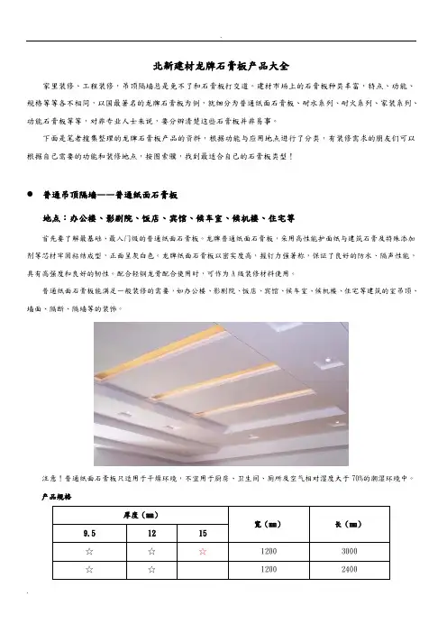 北新建材龙牌石膏板产品大全