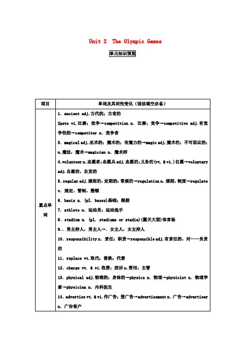 高考英语一轮复习Unit2TheOlympicGames(讲)(含解析)新人教版必修2
