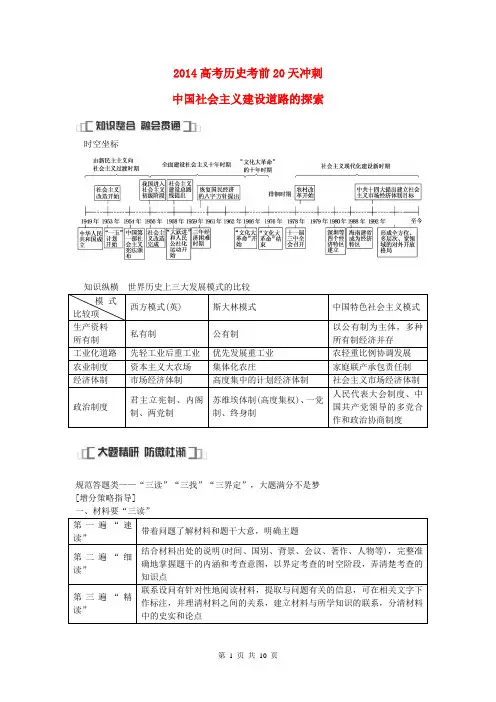 2014高考历史考前20天冲刺 中国社会主义建设道路的探索