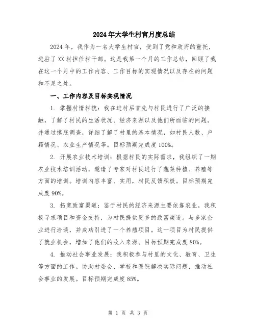 2024年大学生村官月度总结