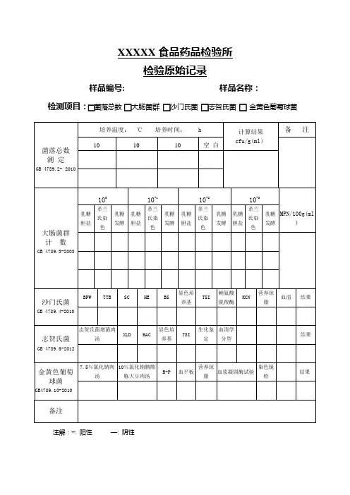 食品微生物检验原始记录单