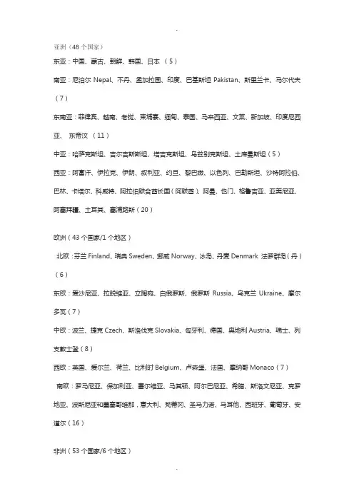 七大洲所对应国家