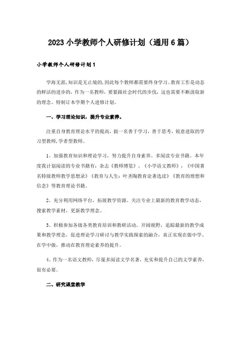 2023小学教师个人研修计划(通用6篇)
