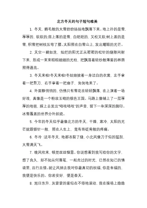 北方冬天的句子短句唯美