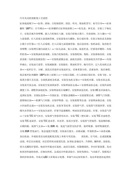 汽车发动机装配线工艺流程