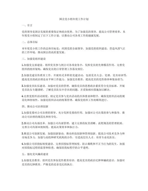 国企党小组年度工作计划