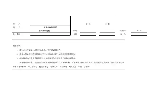 审计工作底稿之控制测试过程-销售与收款流程