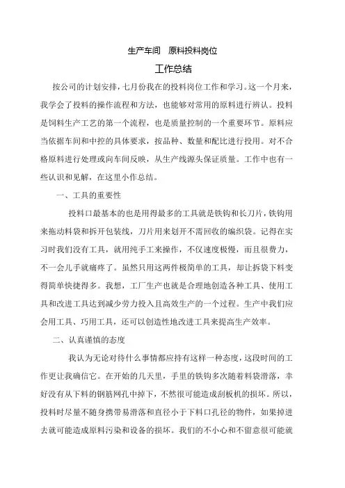 生产车间 原料投料岗位-工作总结