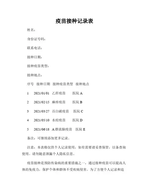 疫苗接种记录表