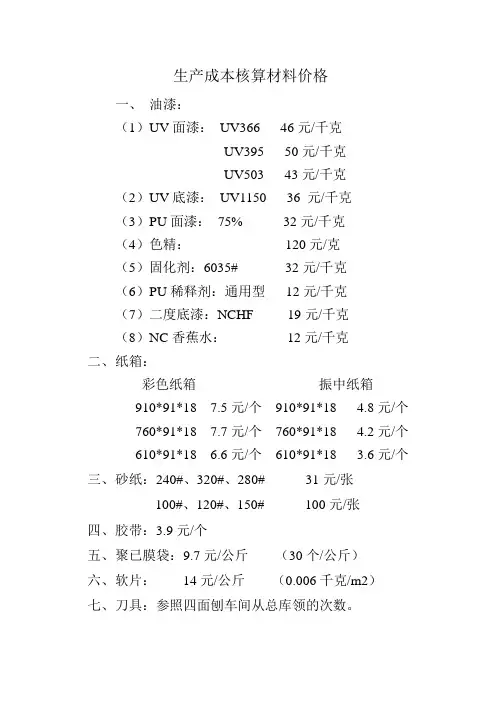 生产成本核算材料价格.doc
