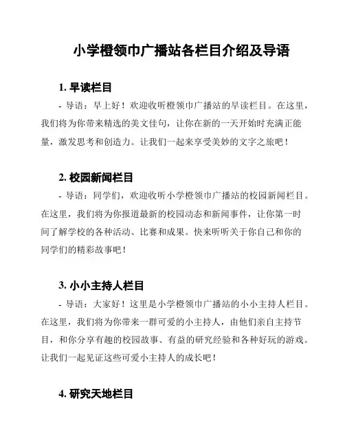 小学橙领巾广播站各栏目介绍及导语