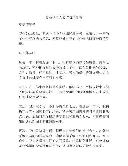 总编辑个人述职述廉报告