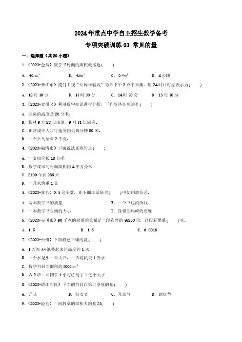 2024年重点中学自主招生数学备考专项训练03 常见的量