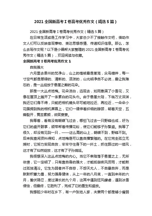 2021全国新高考Ⅰ卷高考优秀作文（精选5篇）