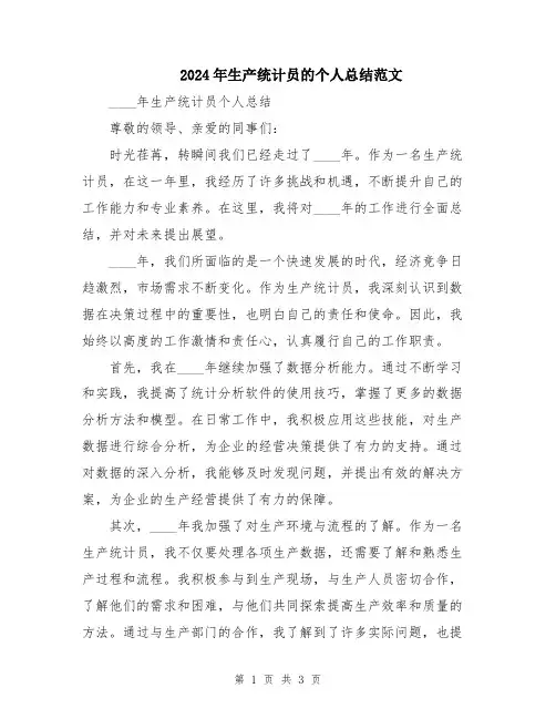 2024年生产统计员的个人总结范文