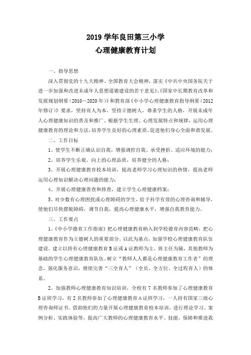 2019学年心理健康教育计划