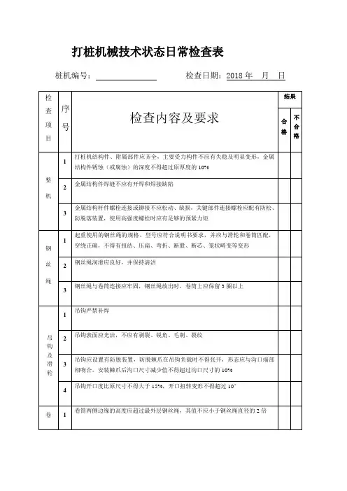 打桩机械日常检查表