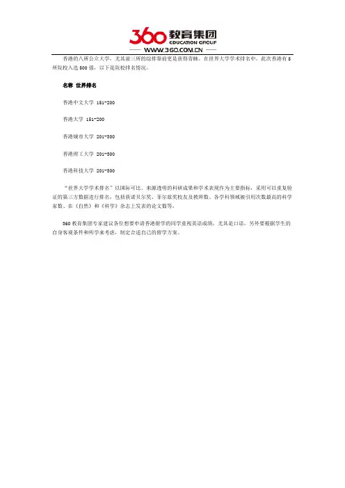香港5所院校入选世界大学学术排名